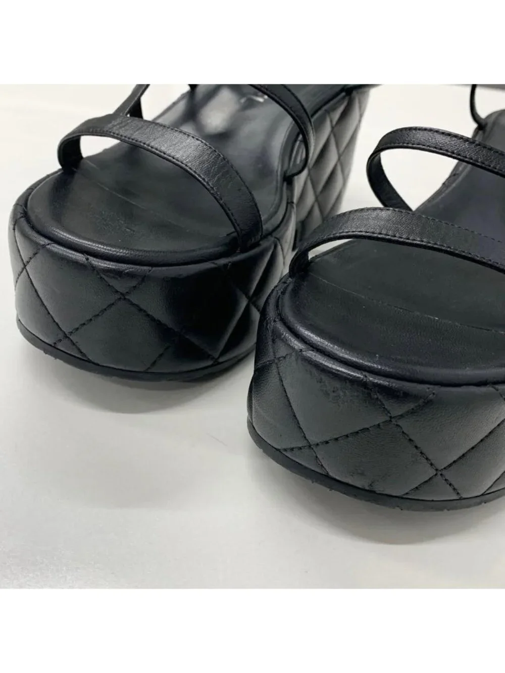 Chanel Quilted CC Logo Leather Strap Platform Sandals Black